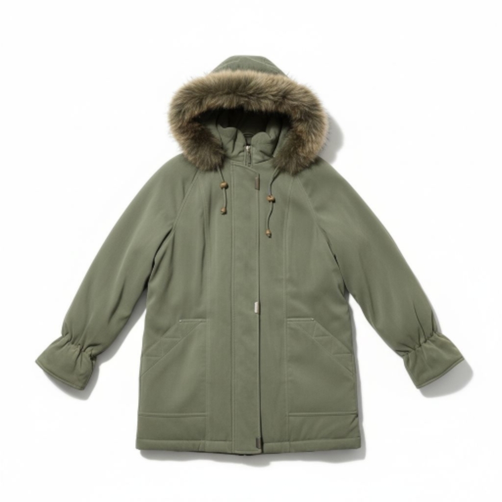 Olive Utility Jacket with Faux Fur Trim